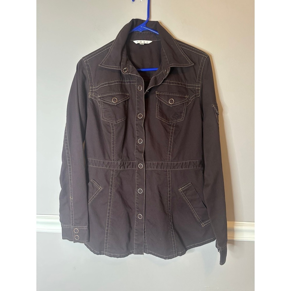 Cabi Deep Brown Jean Coat Jacket Women's Size Medium Vintage Denim Military